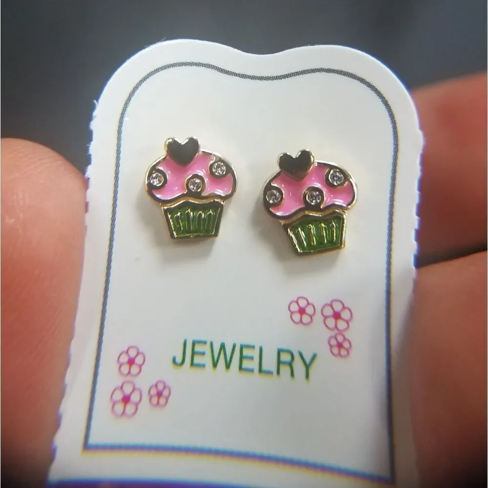 14k gold plated Enamel Cupcake Earrings